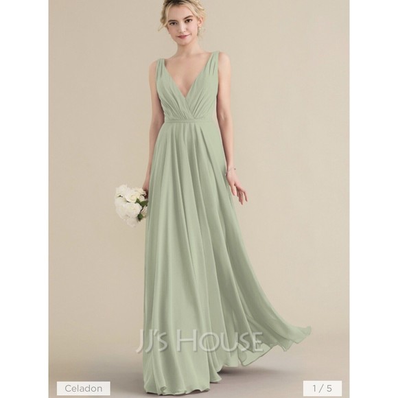 Dresses & Skirts - JJ's House A-Line/Princess V-neck Floor-Length Chiffon Bridesmaid Dress #144743